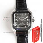 TW Factory 1-1 Replica Cartier Santos Swiss 9015 Movement Black Leather Strap Watch 